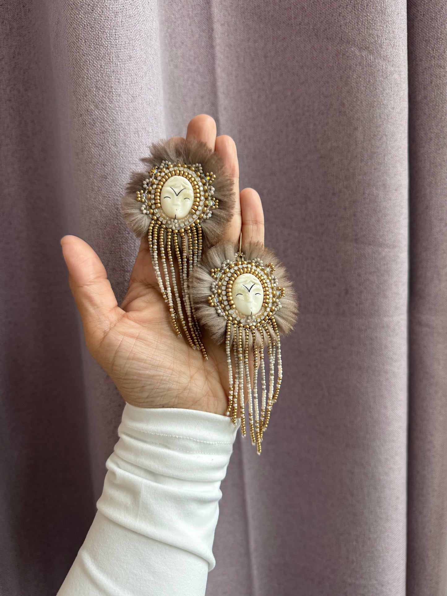 Ivory Fringe with Beaver Trim Earrings