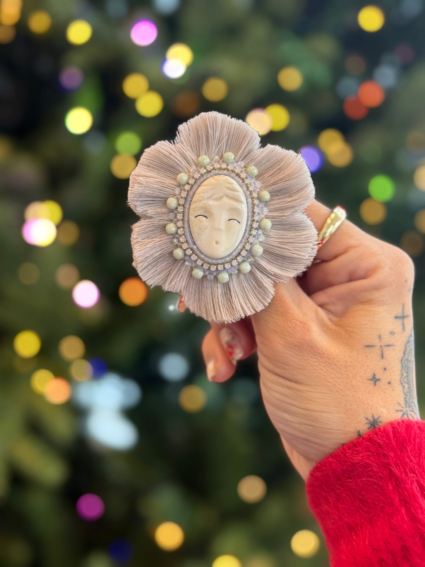 Caribou Hair Brooch- Ivory Center Collab with Shirley Hootch Jewelry