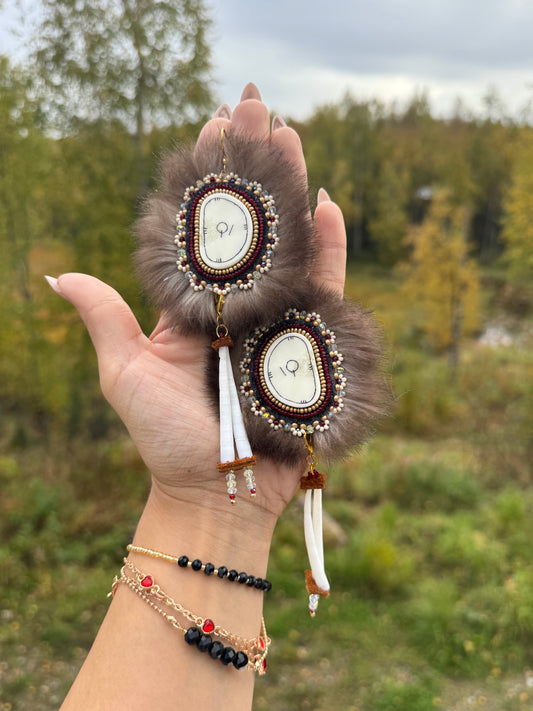 Ivory and otter fur earrings