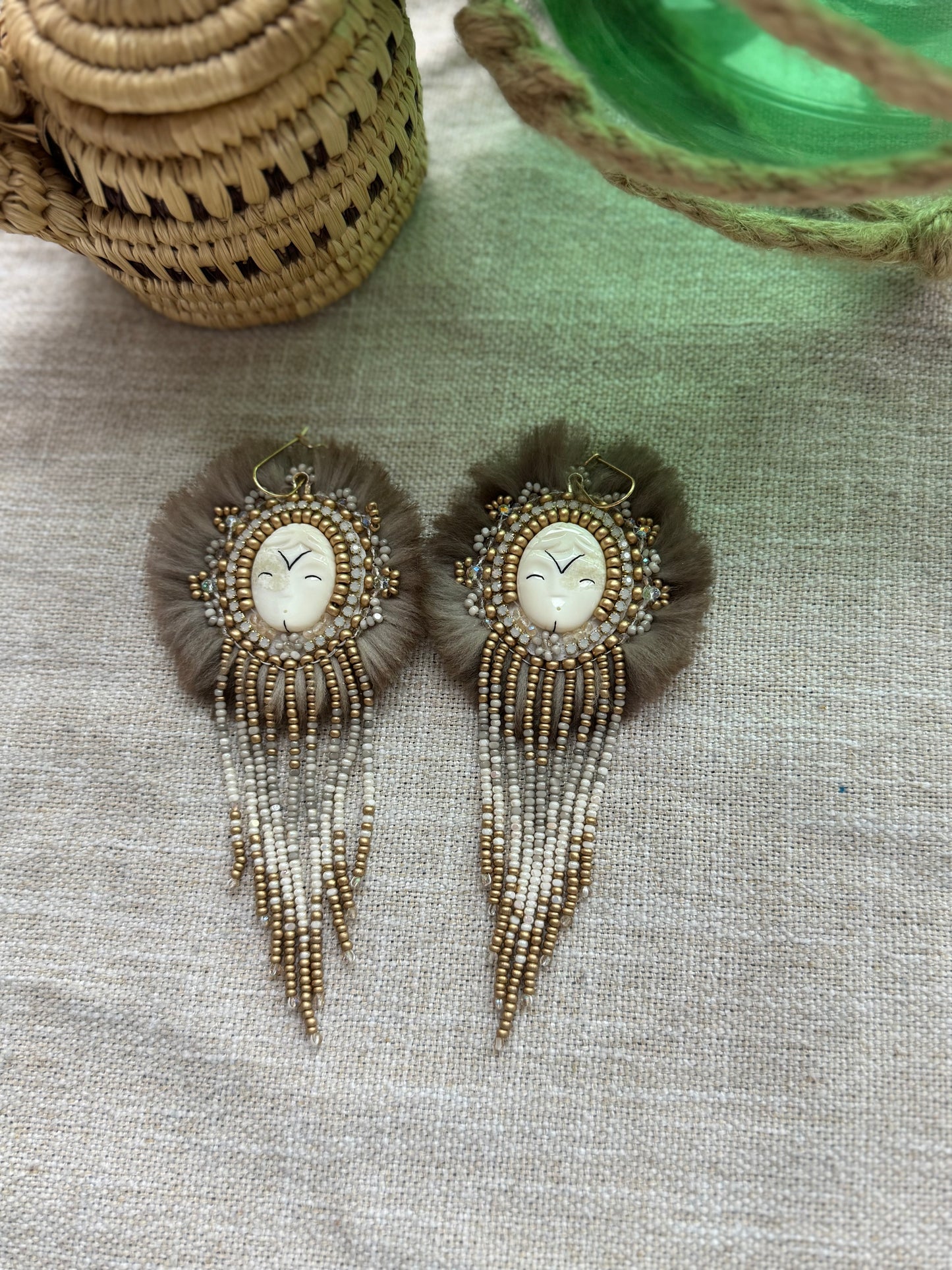 Ivory Fringe with Beaver Trim Earrings