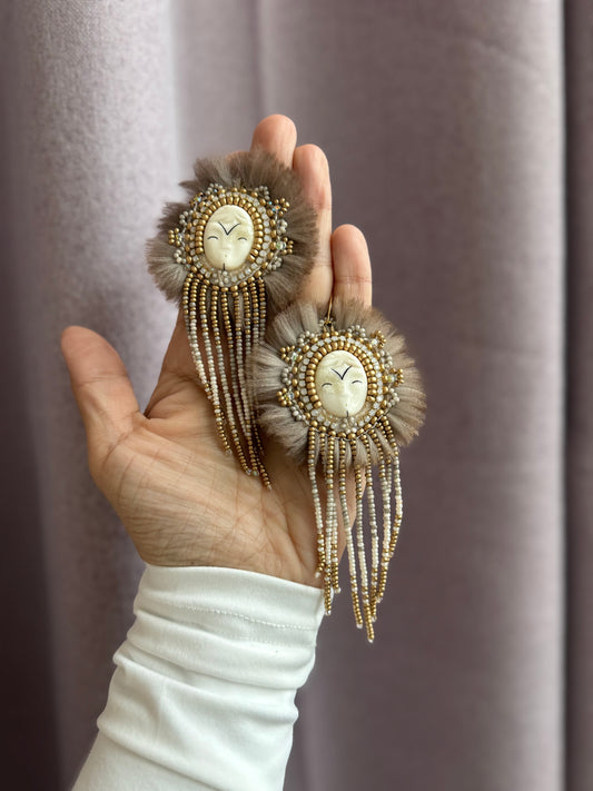 Ivory Fringe with Beaver Trim Earrings