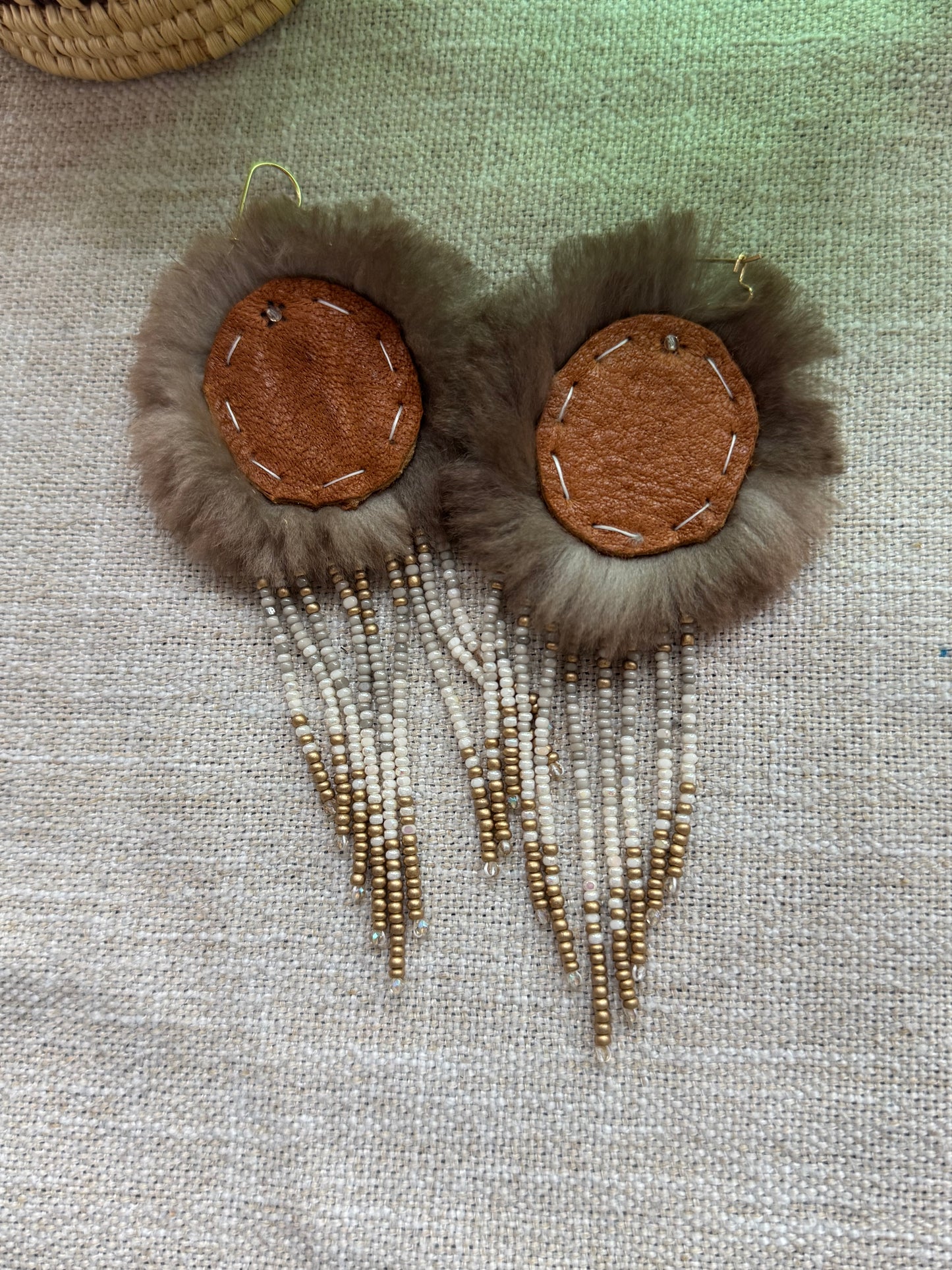Ivory Fringe with Beaver Trim Earrings