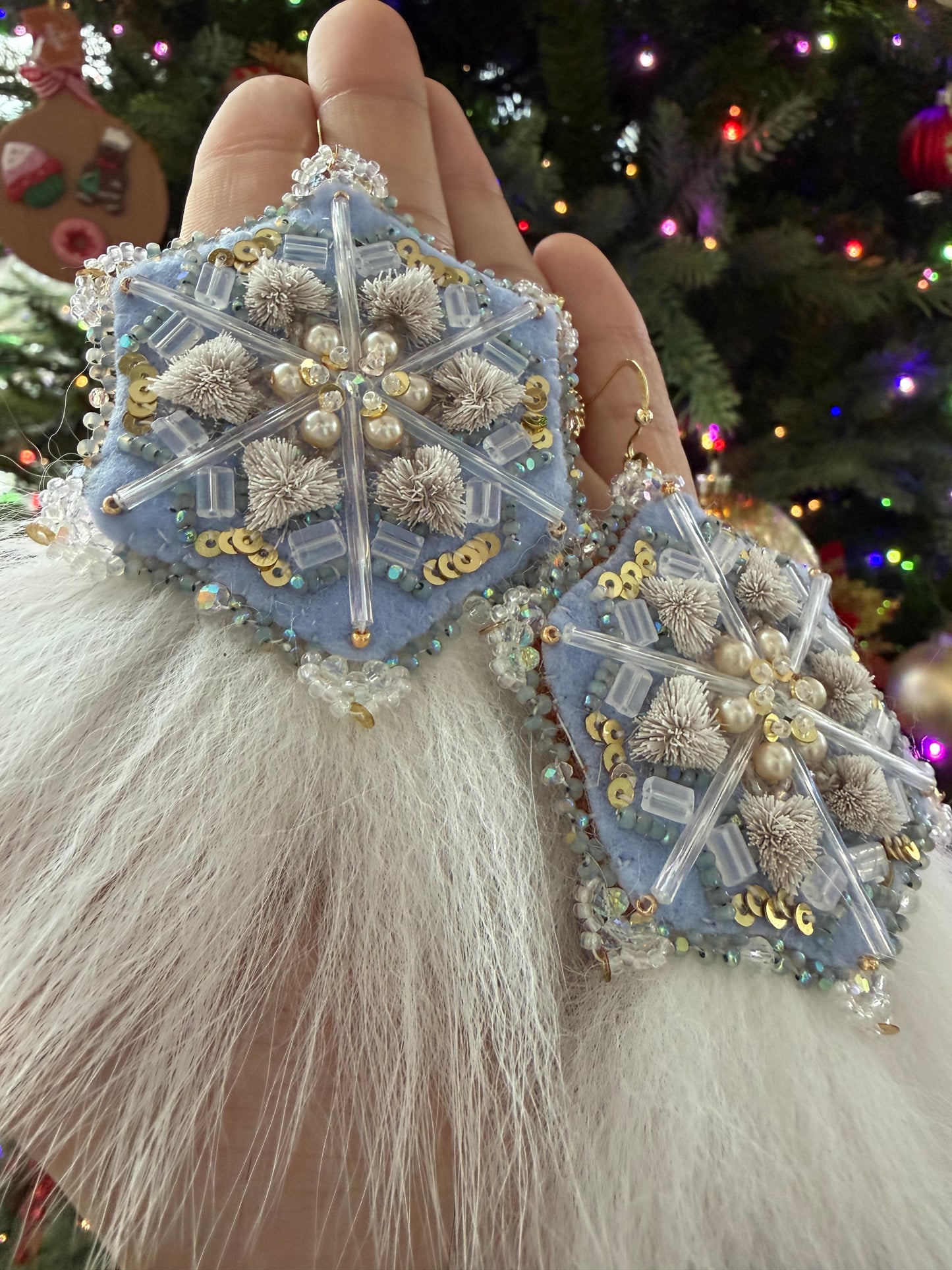 Tufted Caribou Hair Snowflake earrings